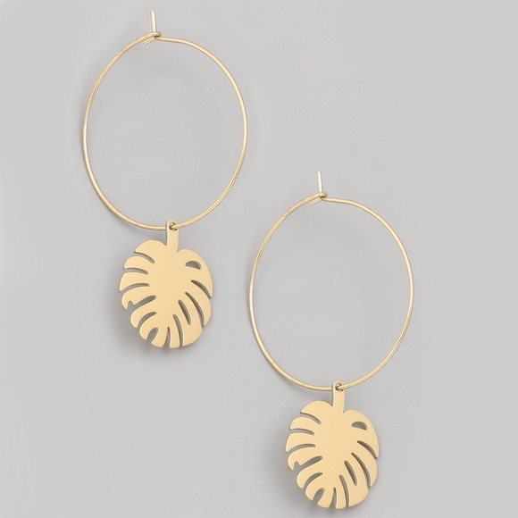 Jewelry - Gold Monstera Leaf Hoop Earrings